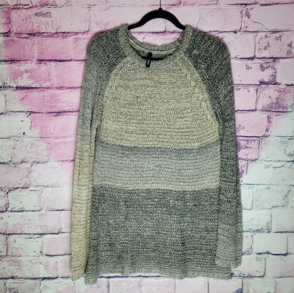 ELAN OMBRE WOOL OPEN KNIT LONG LINE TUNIC WITH METALLIC WEAVE ACCENTS LARGE